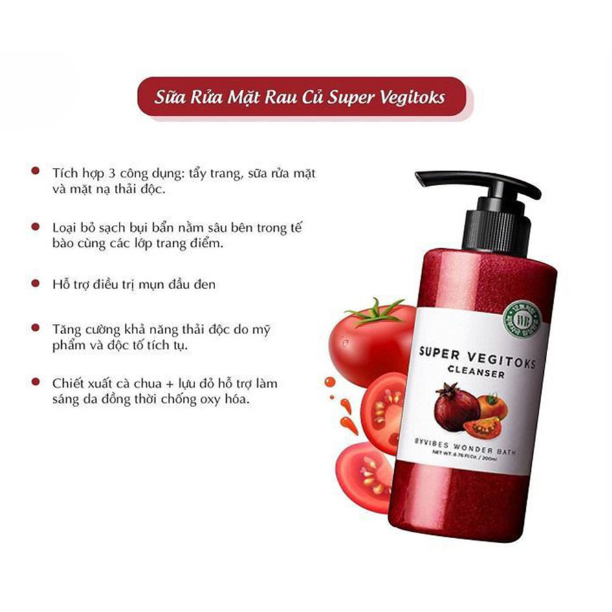 Sữa Rửa Mặt Rau Củ Thải Độc Byvibes Wonder Bath Super Vegitoks Cleanser Red 300ml - đỏ